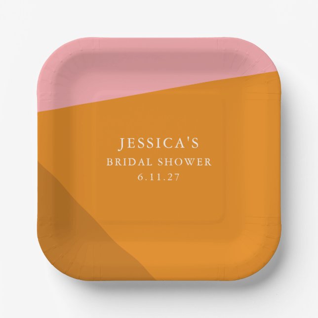 Modern Bold Geometric Pink Orange Bridal Shower Paper Plates (Front)