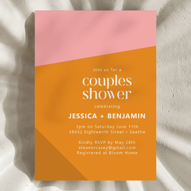 Modern Bold Geometric Pink Orange Couples Shower Invitation (Creator Uploaded)