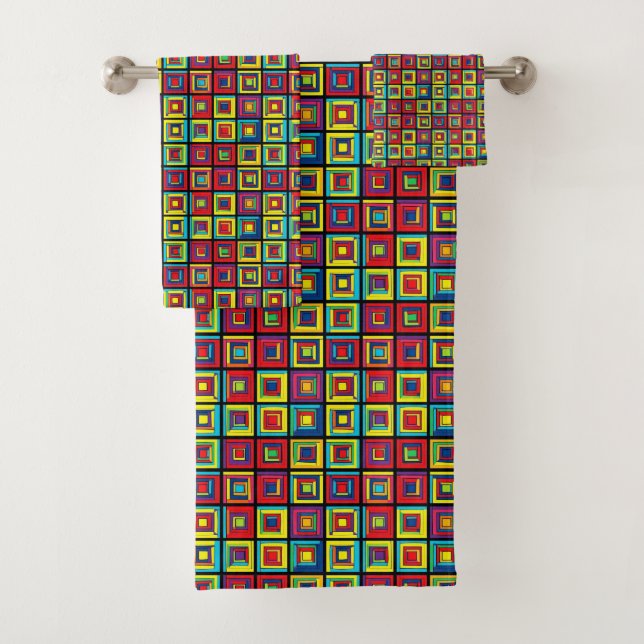 Modern Bold Geometric Tiles Bath Towel Set (Insitu)
