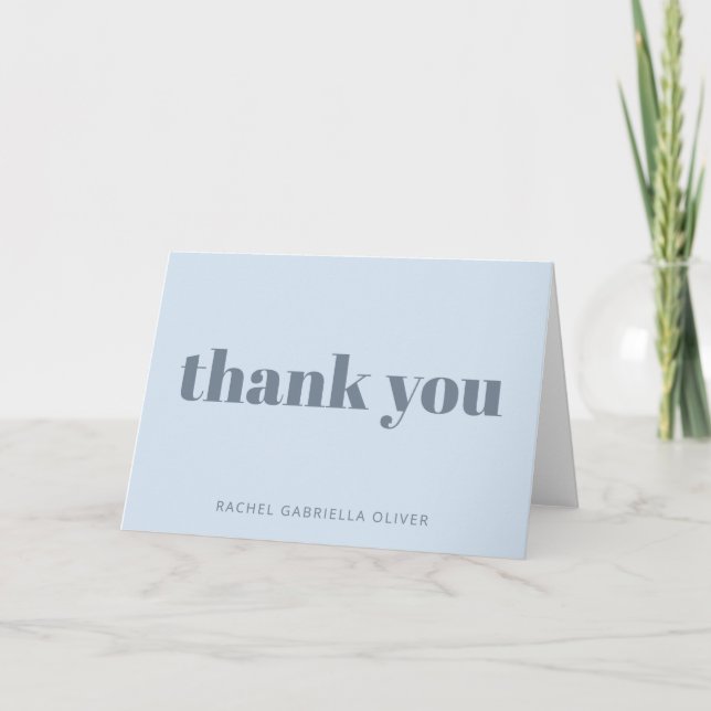 Modern Bold Glacier Blue Personalized Bat Mitzvah  Thank You Card (Front)