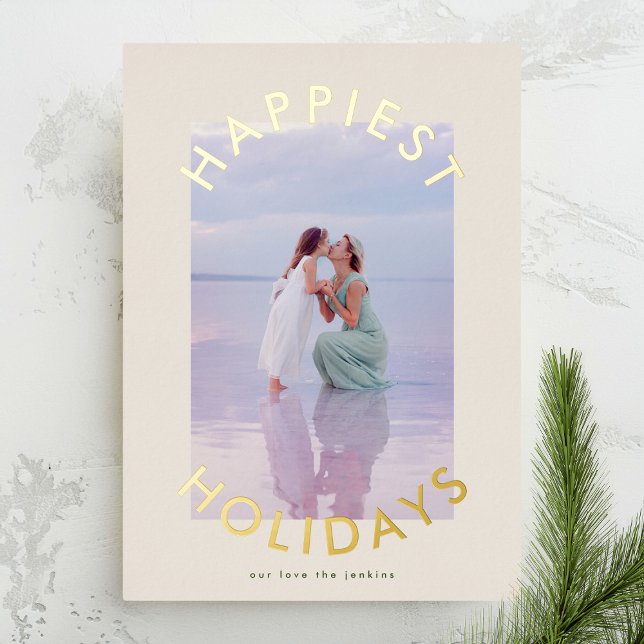 Modern Bold Gold Christmas Script Elegant Photo Foil Holiday Card (Creator Uploaded)