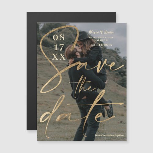 Modern bold gold foil script save the date photo