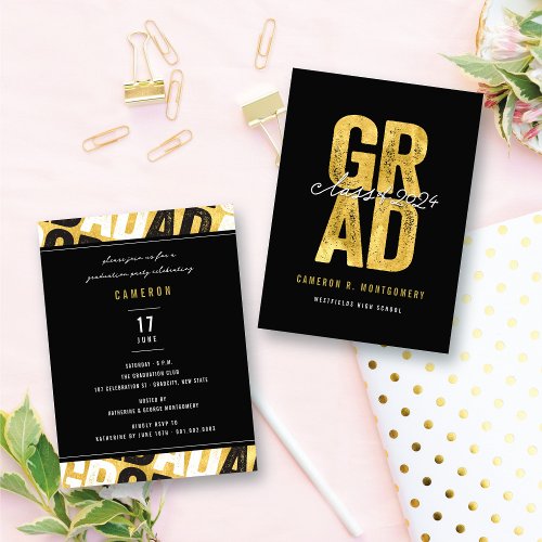 Modern Bold Gold GRAD Stylish Graduation Party Enclosure Card