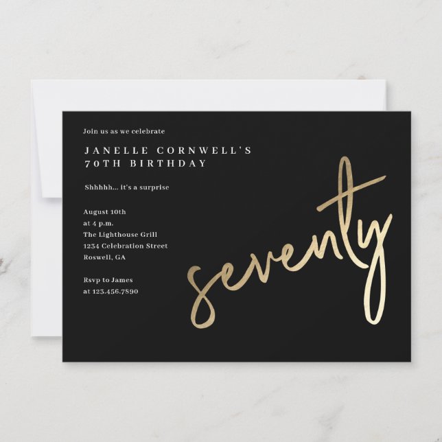 Modern Bold Gold Type70th Birthday Invitation (Front)