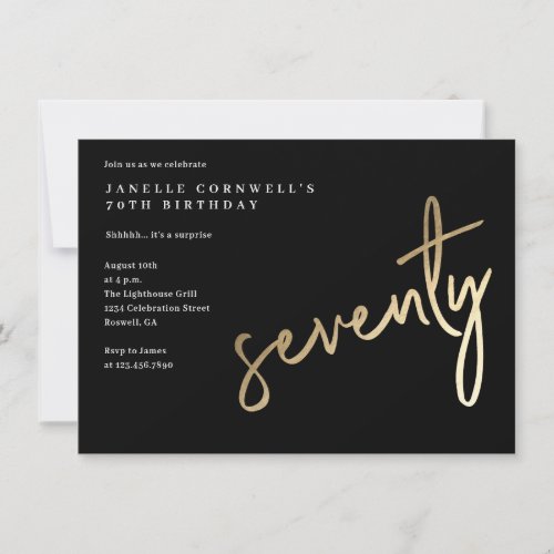 Modern Bold Gold Type70th Birthday Invitation