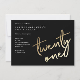 Modern Bold Gold Type 21st Birthday Invitation