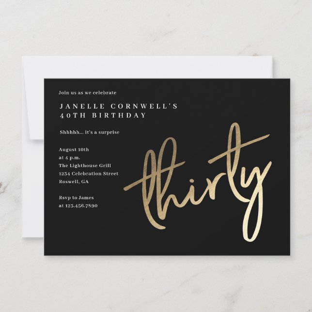 Modern Bold Gold Type 30th Birthday Invitation (Front)
