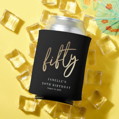 Modern Bold Gold Type 50th Birthday Can Cooler