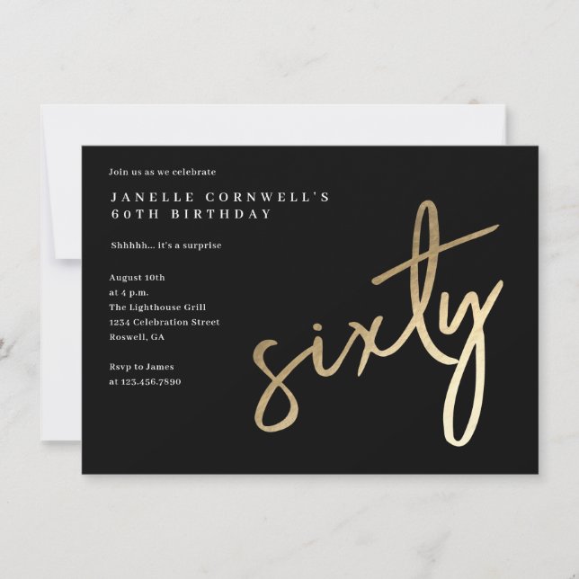 Modern Bold Gold Type 60th Birthday Invitation (Front)