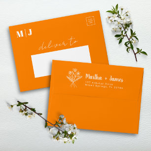 Modern Bold Golden Orange Floral Wedding Address  Envelope