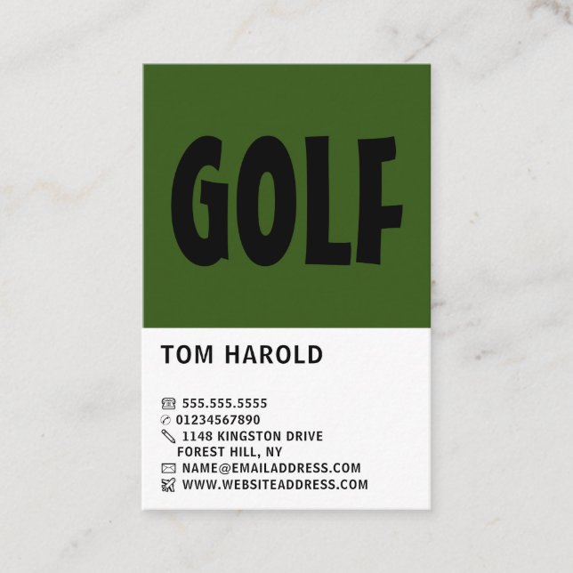Modern Bold, Golf Club, Golfer, Golf Coach Business Card (Front)