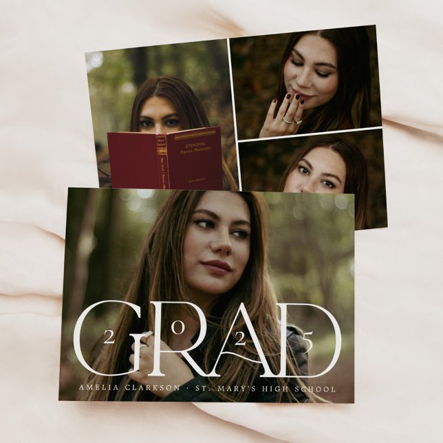 Modern Bold Grad 4 Photo Personalized Card (Creator Uploaded)