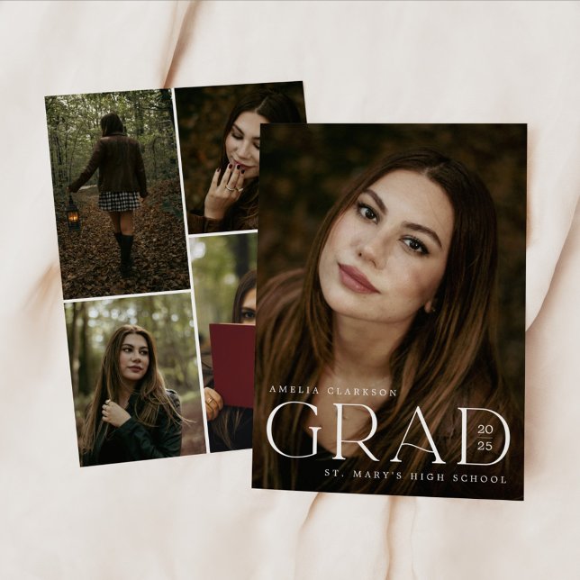 Modern Bold Grad 5 Photo Personalized Card (Creator Uploaded)