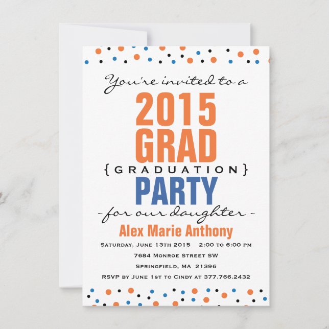 Modern Bold Graduation Party Invitation - Orange (Front)
