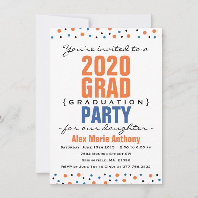 Modern Bold Graduation Party Invitation - Orange (Front)