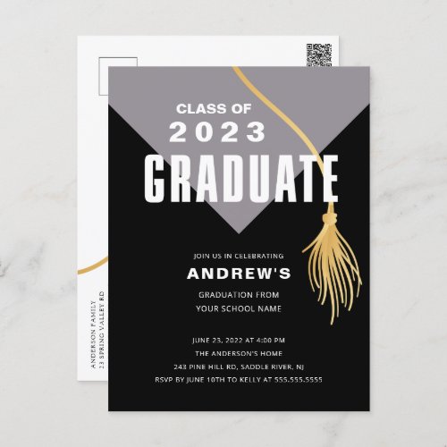Modern Bold Gray Grad Cap Graduation Postcard