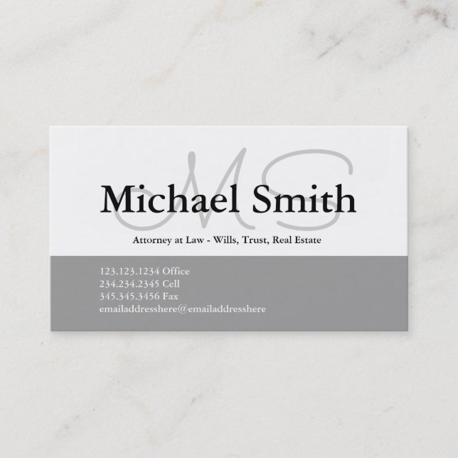 Modern Bold Gray Initials - Business Card (Front)