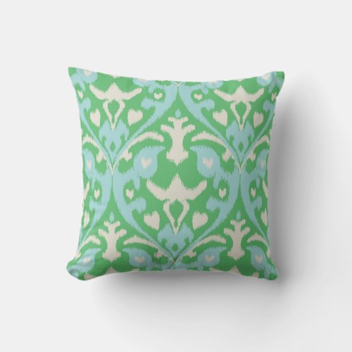 Modern bold green blue ikat tribal pattern throw pillow