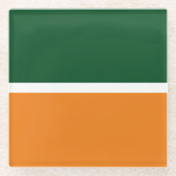 Modern Bold Green Bright Orange Color Blocks Glass Coaster