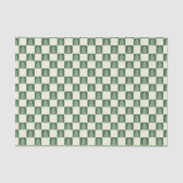 Modern Bold Green Christmas Checkered Tree Pattern Tissue Paper (Front)