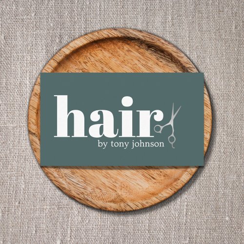 Modern Bold Green Faux Silver Scissors Hairdresser Business Card
