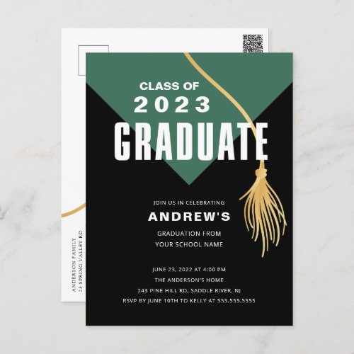 Modern Bold Green Grad Cap Graduation Postcard