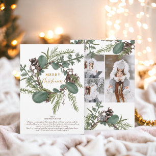 Modern Bold green wreath 3 photos Christmas Holiday Card