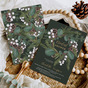 Modern Bold green wreath winter bridal shower Invitation