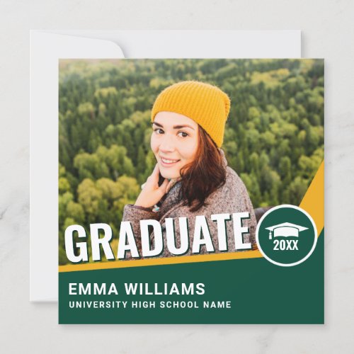 Modern Bold Green Yellow Photo Graduate Graduation Invitation