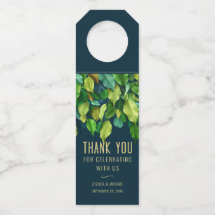 Modern Bold Greenery Deep Blue Wedding Thank You Bottle Hanger Tag