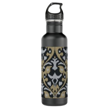 Modern Bold Grey Beige Black Ikat Tribal Pattern Stainless Steel Water Bottle by TintAndBeyond at Zazzle