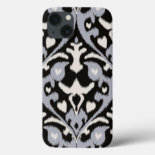 Modern bold grey black ikat tribal pattern iPhone 13 case