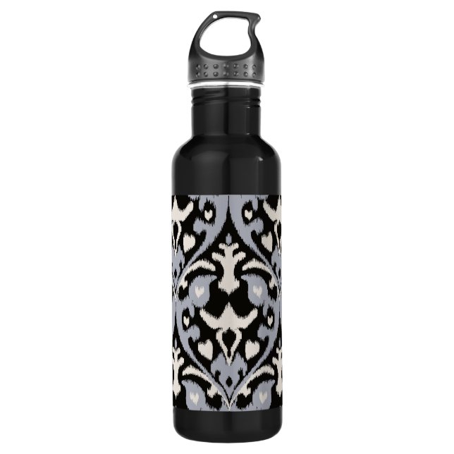 Modern bold grey black ikat tribal pattern stainless steel water bottle (Front)