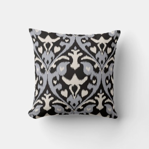 Modern bold grey black ikat tribal pattern throw pillow