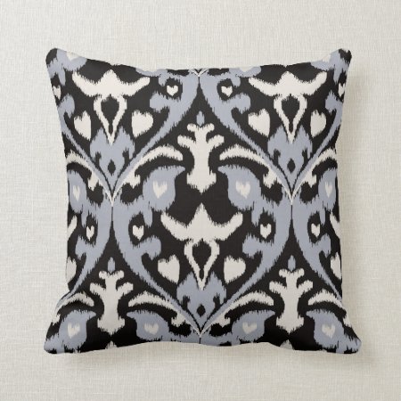 Modern Bold Grey Black Ikat Tribal Pattern Throw Pillow