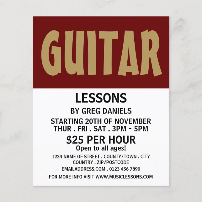 Modern Bold, Guitar Lessons Advertising Flyer (Front)