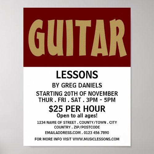 Modern Bold Guitar Lessons Advertising Poster