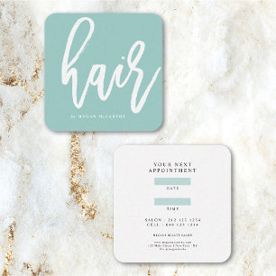 Modern Bold Hair Stylist Script Appointment Mint Square Business Card