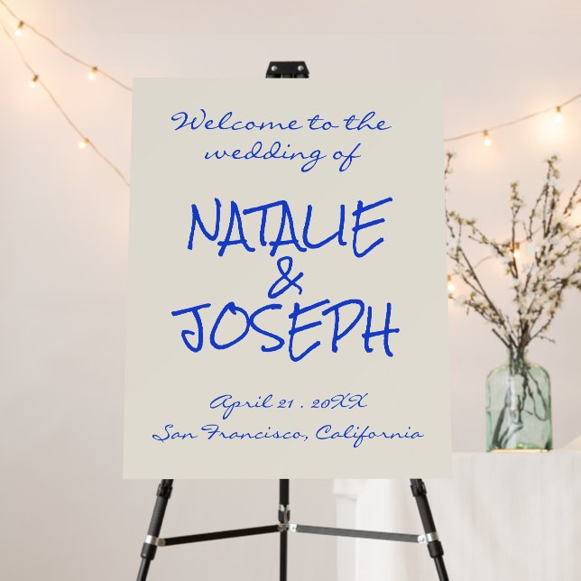 Modern Bold Hand Written Fun Retro Wedding Welcome Foam Board (In Situ (Stand))