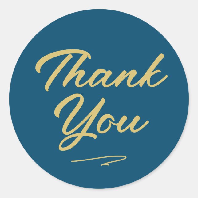 Modern Bold Handwritten Script Thank You Blue Classic Round Sticker (Front)