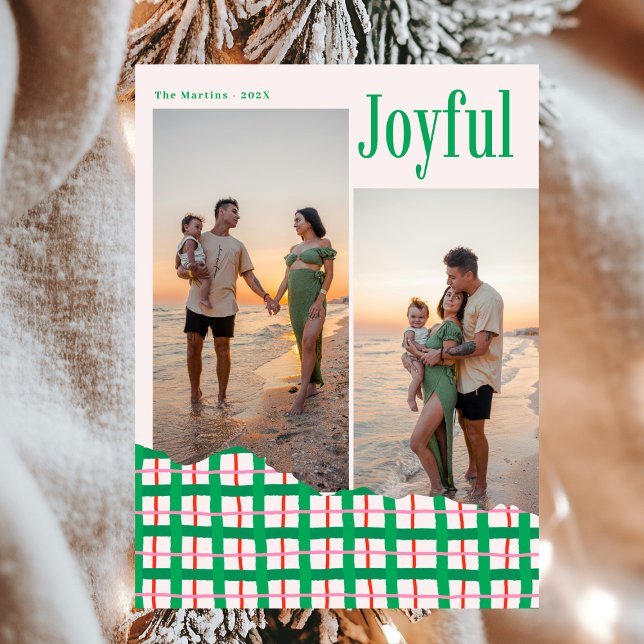 Modern Bold Happy Holidays Family Photo Plaid Holiday Card (Creator Uploaded)