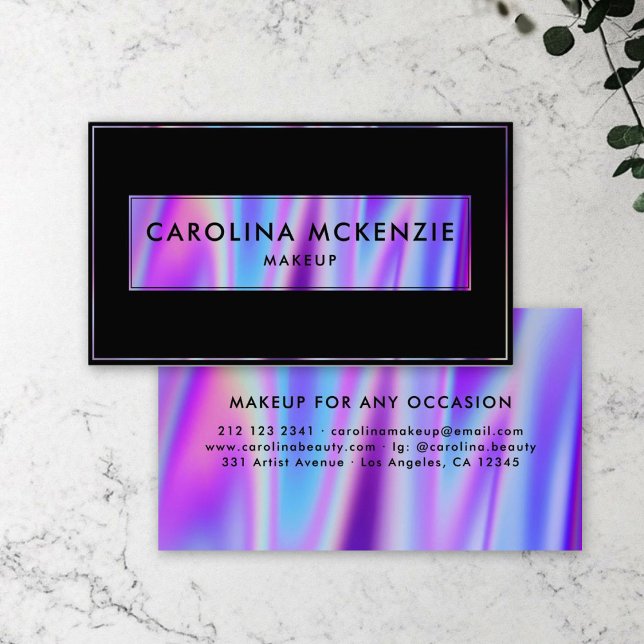 Modern Bold Holographic Makeup Artist Rainbow Business Card (Creator Uploaded)
