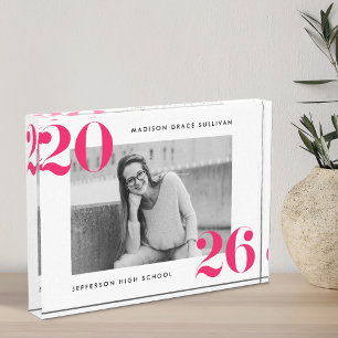 Modern Bold Hot Pink Class of 2026 Graduation Photo Block