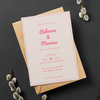 Modern Bold Hot Pink Fuchsia Retro Vibes Wedding Invitation by AtelierAdair at Zazzle