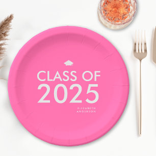 Modern Bold Hot Pink Graduation Party Paper Plates
