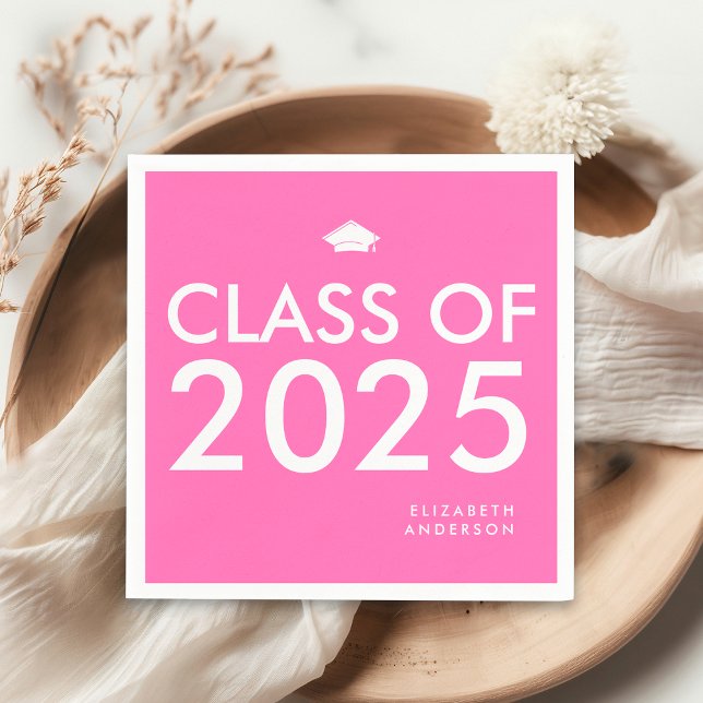 Modern Bold Hot Pink Personalized Graduation Party Napkins (Creator Uploaded)