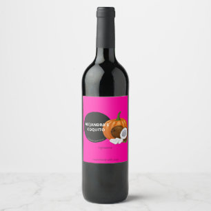 Modern Bold Hot Pink Pumpkin Spice Coquito Bottle Wine Label