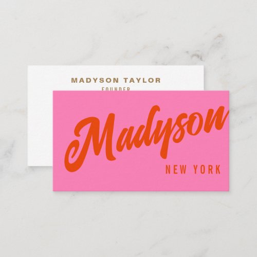 Modern Bold Hot Pink Red Script Typography Business Card