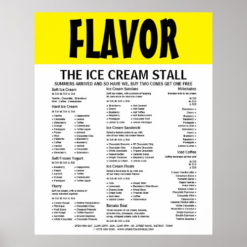 Modern Bold Ice Cream Parlour Menu Poster