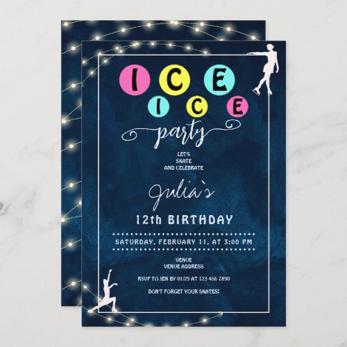 Modern Bold Ice Skating Teen Girl Birthday Party Invitation